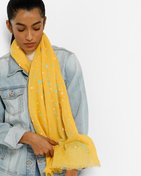 Polka-Dot Print Scarf with Frayed Edges Price in India