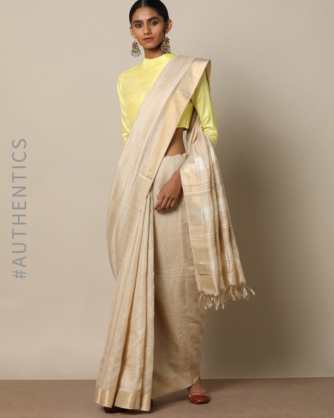Exquisite Handloom Muga Tussar Banarasi Silk Saree ( Grey)