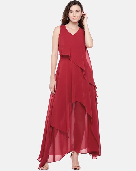 red solid gown dress