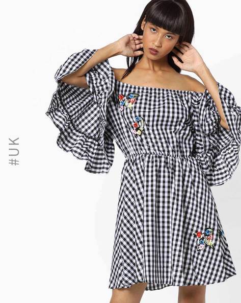 Buy Tokyo Talkies BlackWhite Checked Fit  Flare Dress for Women Online at  Rs799  Ketch