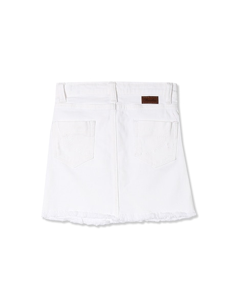 Buy PoshBery White Denim Skirt with Front Zip Detail and Front Pockets at  Amazon.in