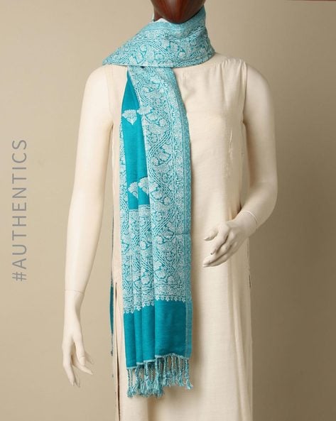 Reversible Kashmiri Woollen Shawl with Fringes Price in India