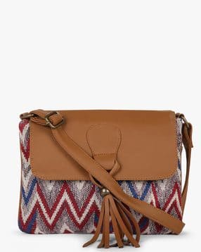 Handbags Online For Women Pick From Las Purse Sling Bags Brands Multicoloured Slings Satchels Jacquard Woven Sling Bag With Tassel Accent