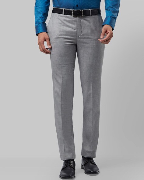 Buy Peter England Grey Slim Fit Self Pattern Flat Front Trousers for Mens  Online @ Tata CLiQ