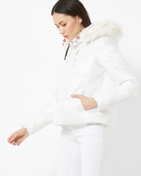 white jacket with fur hood womens