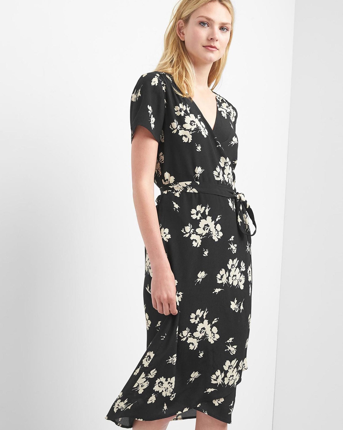 gap floral wrap dress