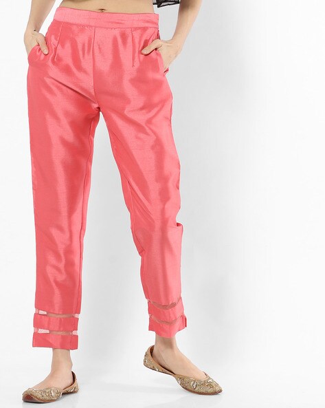 Buy RIVI Women Fuchsia Regular Fit Solid Silk Cigarette Trousers - Trousers  for Women 9792097 | Myntra