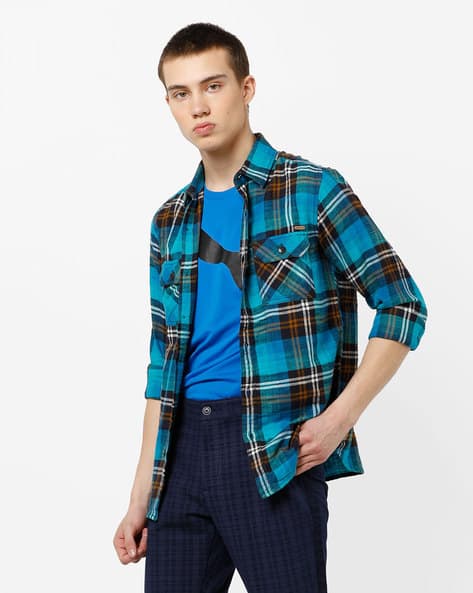 Checked Slim Fit Shirt with Flap Pockets (Image - 1)