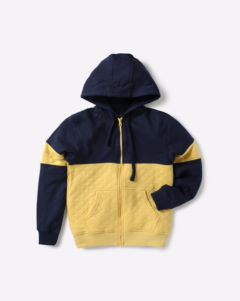 navy and yellow hoodie