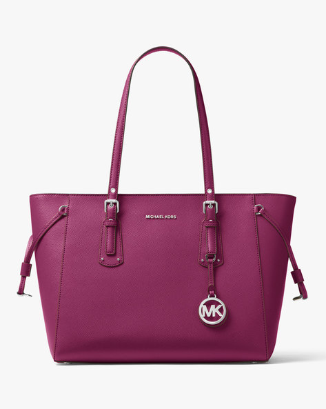 Michael Kors Voyager Medium Crossgrain Leather Tote- Fawn