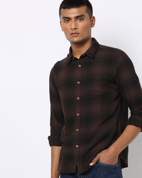 flying machine checked slim fit shirt