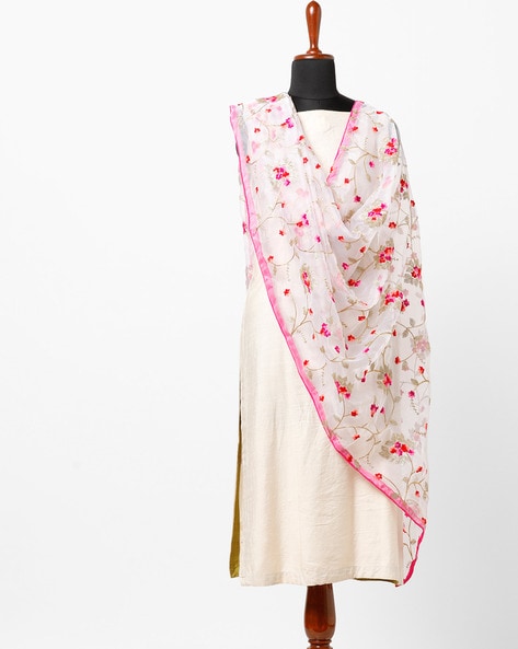 Floral Embroidered Dupatta with Contrast Hem Price in India