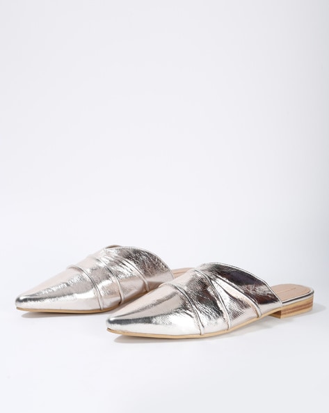 silver flat mules