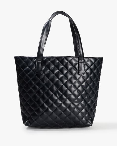 black quilted tote