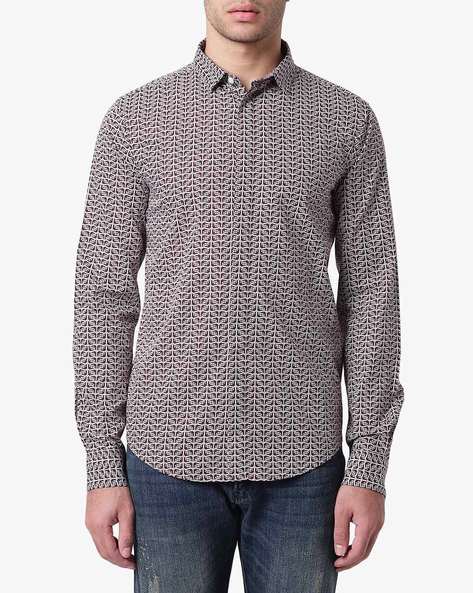 Buy EMPORIO ARMANI Printed Slim Fit Shirt | Brown Color Men | AJIO LUXE