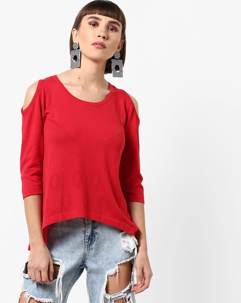 Wills Lifestyle Cold-Shoulder Round-Neck Top