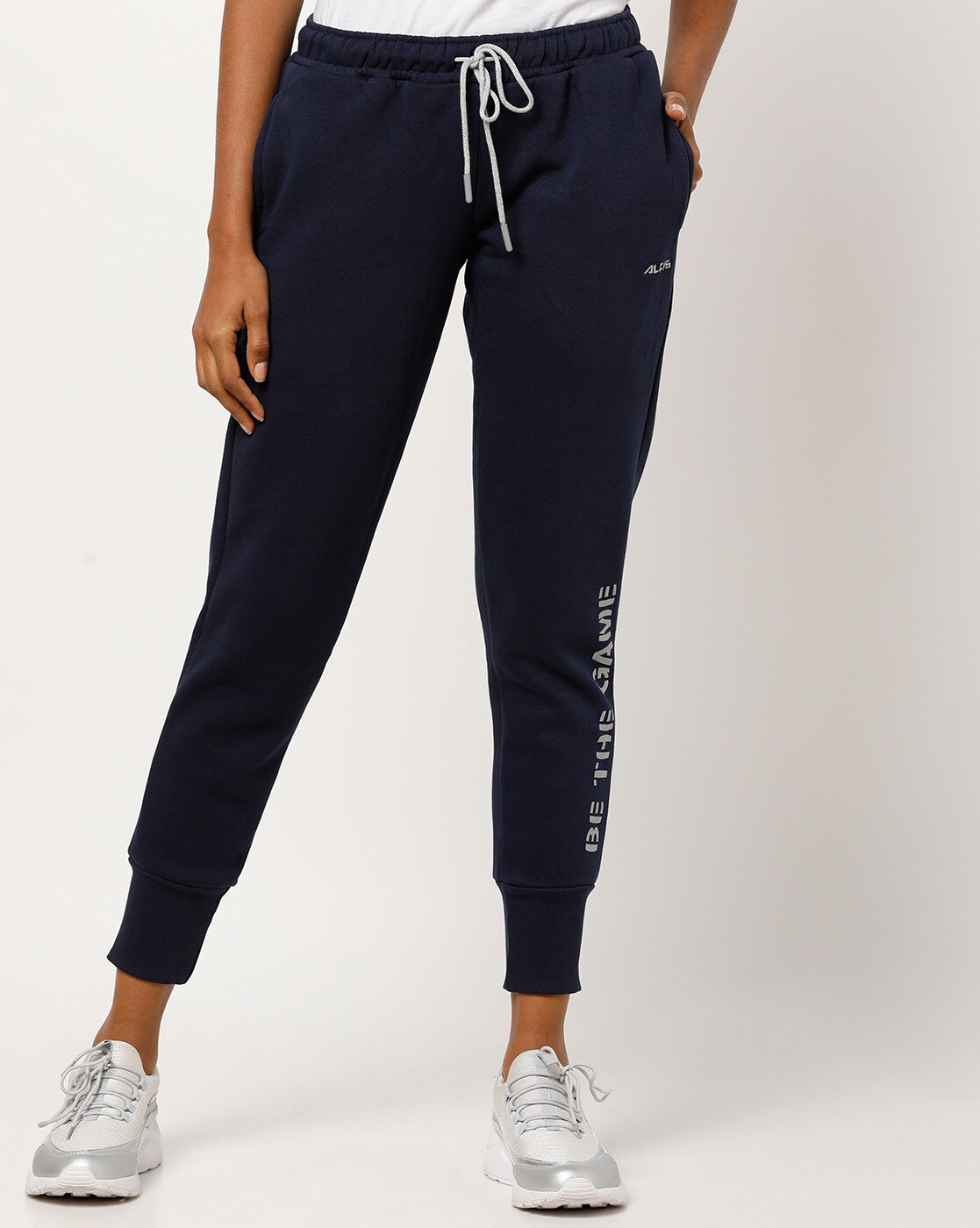 navy blue cuffed track pants