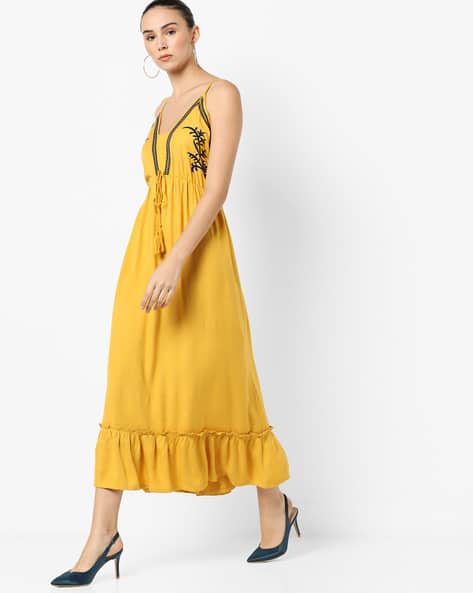 Strappy Embroidered A-line Midi Dress