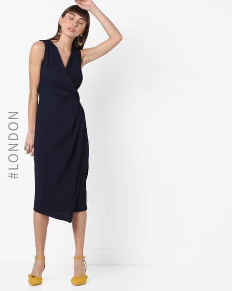 dark blue midi dress formal Satin A Line Midi Dress main image 0
