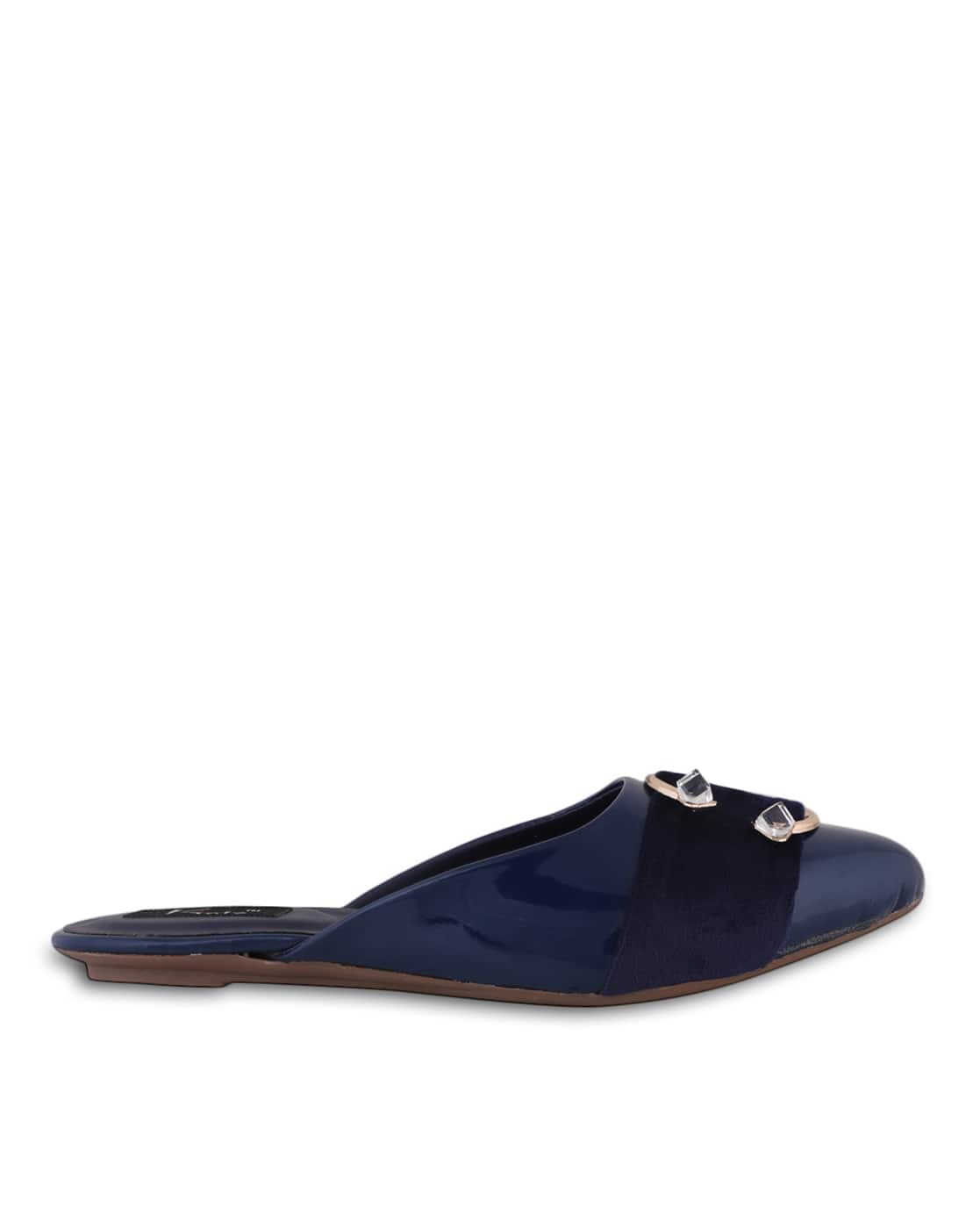 navy blue flat mules