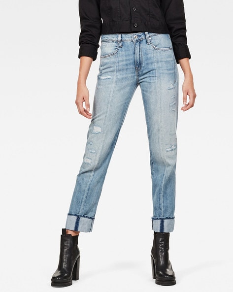 Lanc Lightly Distressed Washed High Rise Jeans