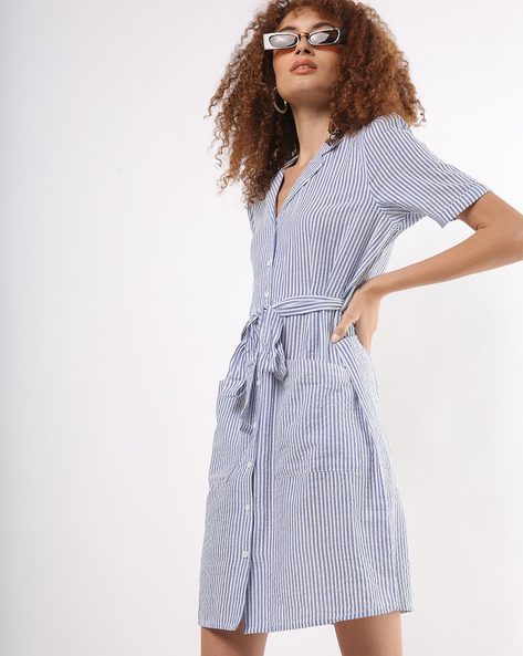 Striped Shirt Dress with Belt