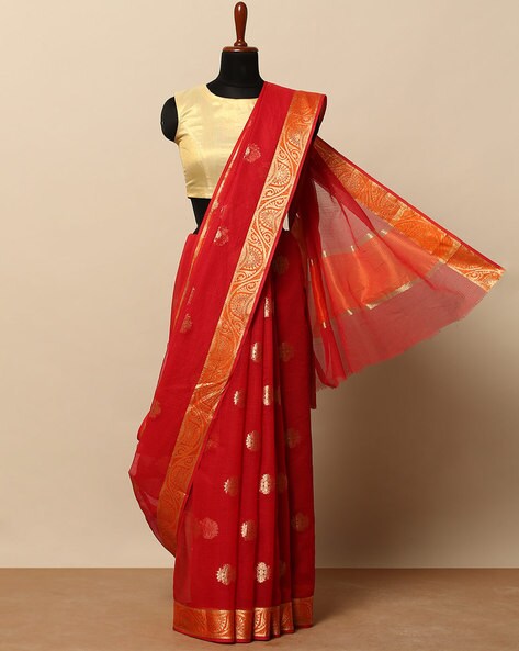 Mango Yellow and Orange Block Printed Supernet Kota saree With Mirror Work-  Desically Ethnic