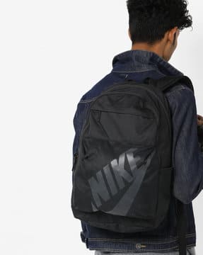 Textured Backpack with Brand Print Image