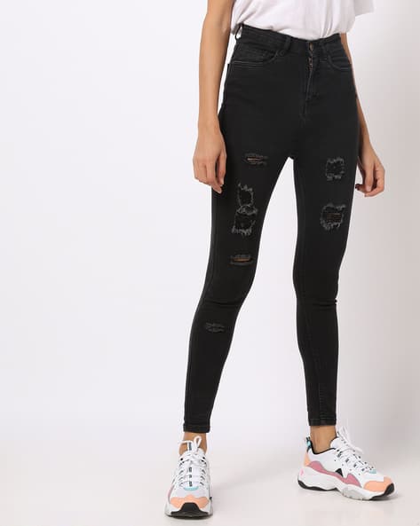 High-Rise Distressed Skinny Jeans