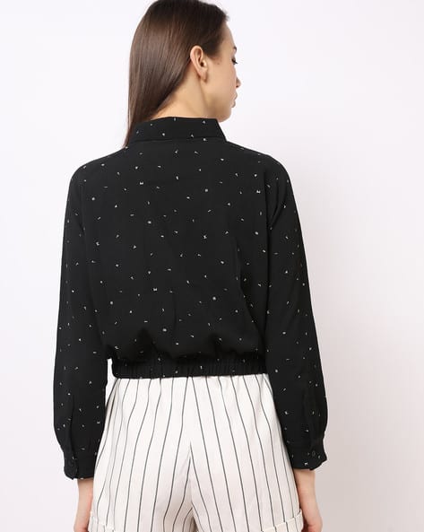 Text Print Shirt with Elasticated Hemline (Image - 1)