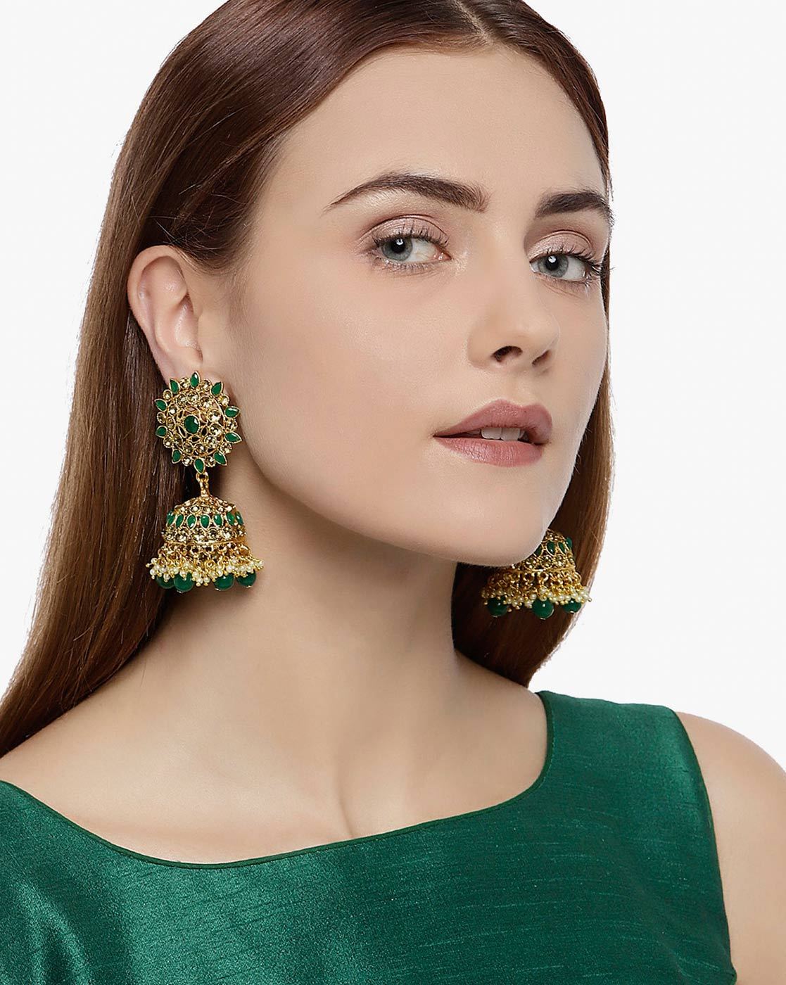 Inayat Meenakari Jhumka Earrings - Green – The Shopping Tree