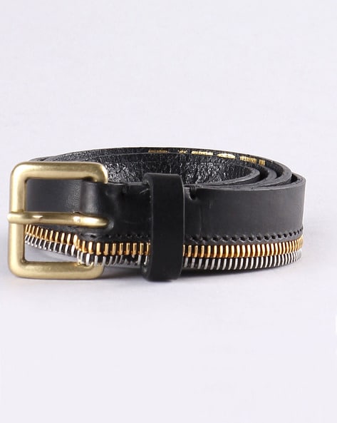 B-ZIPPER Leather Belt with Metal Chain