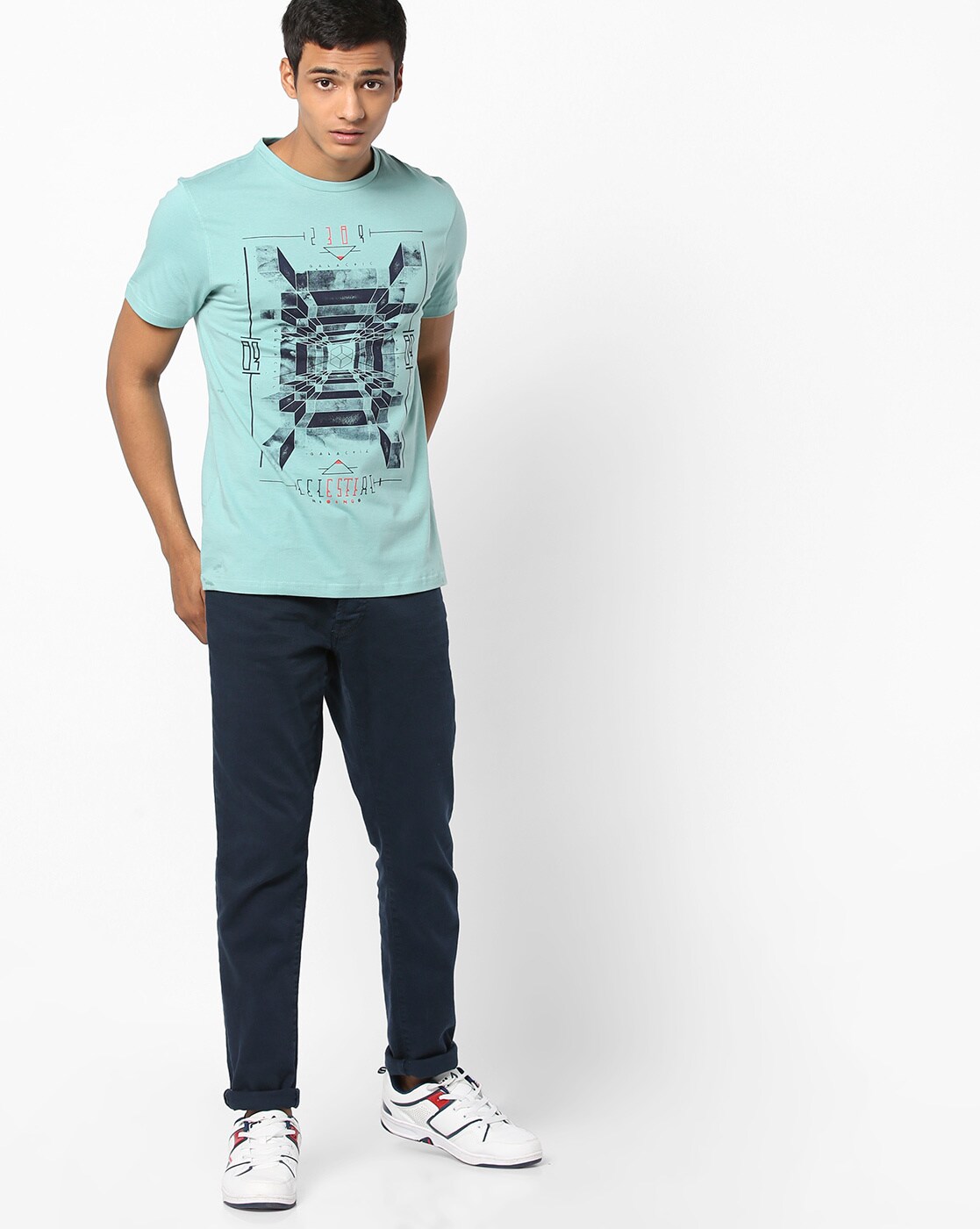 Buy Men Blue Graphic Print Crew Neck T-shirt Online - 699857