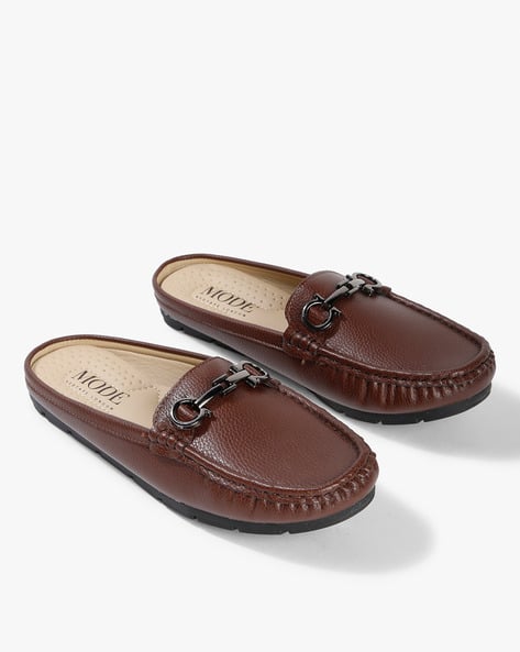 Textured Loafers with Metallic Accent