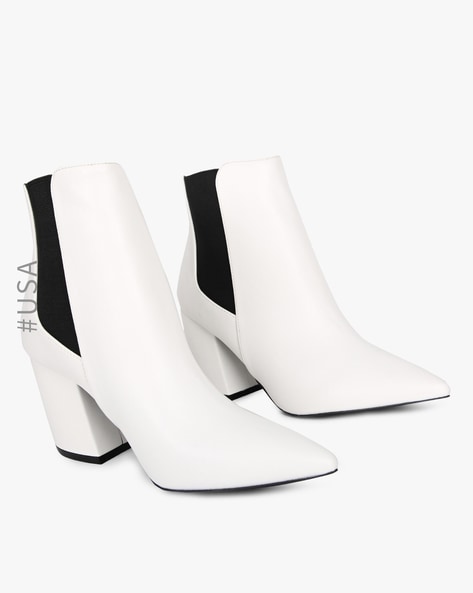 Women Booties Square Toe Chunky Heel PU Leather White Ankle Boots -  Milanoo.com