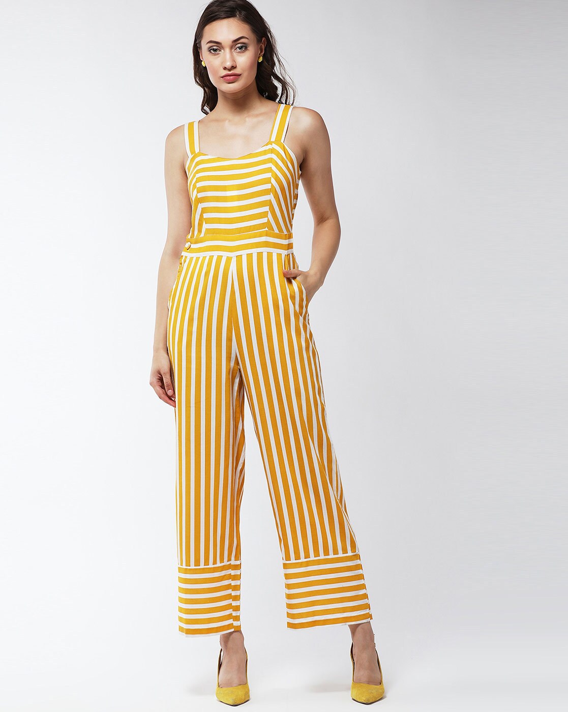 striped yellow jumpsuit