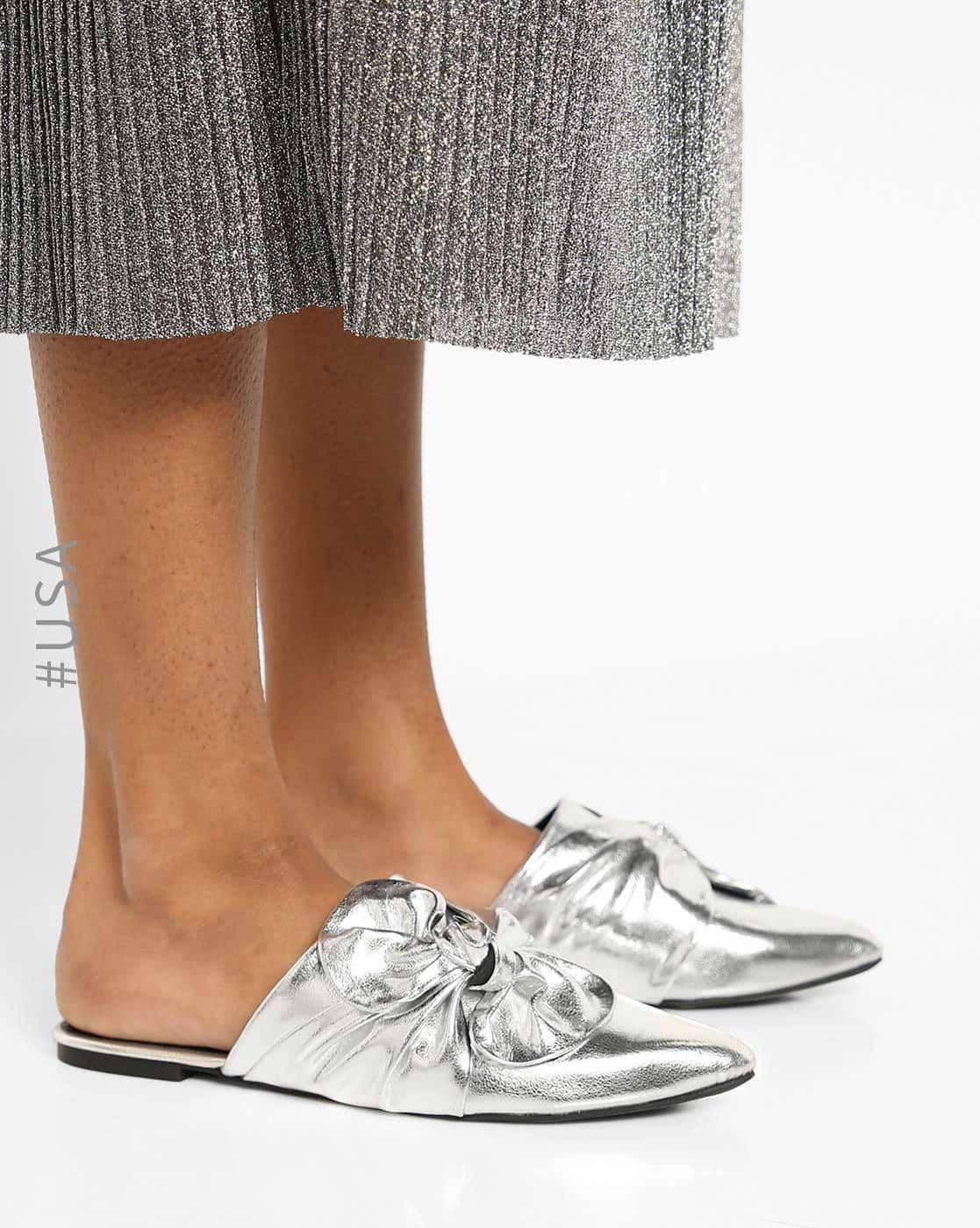 pointed toe mules with bow