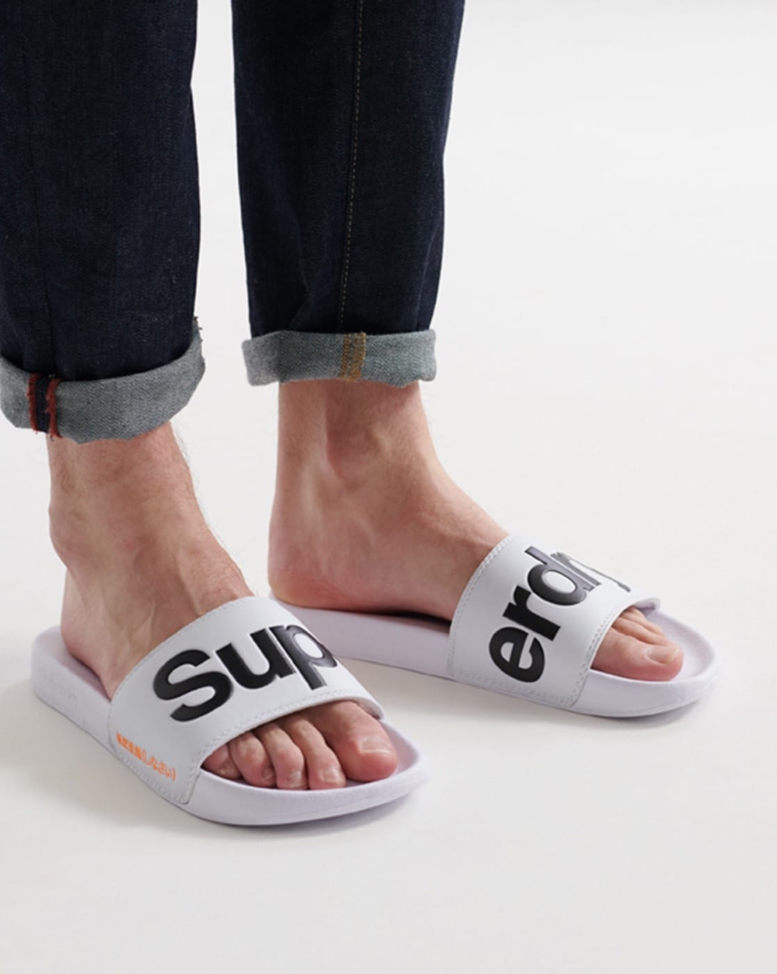 Superdry Pool Slides With Camo Branding in White