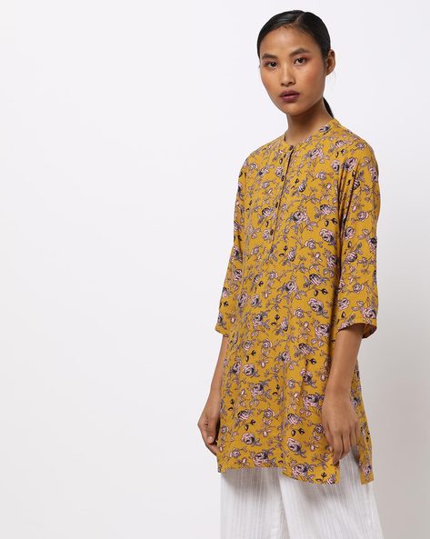 Floral Print Straight Kurti with Side Slits