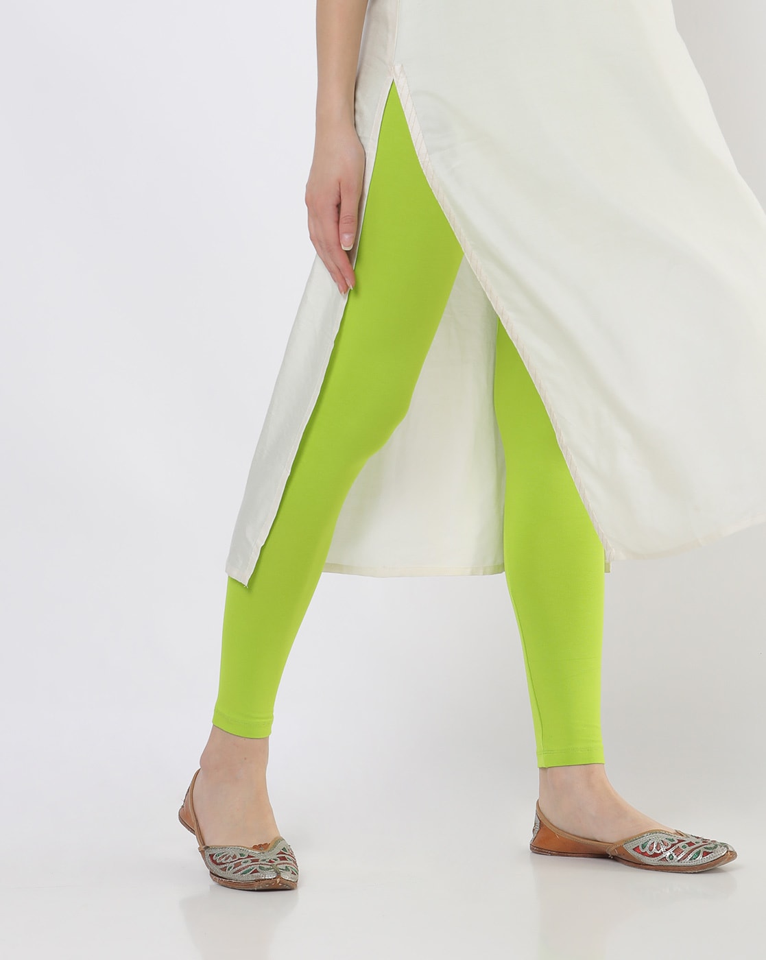 Buy Lime Green Leggings for Women by DE 