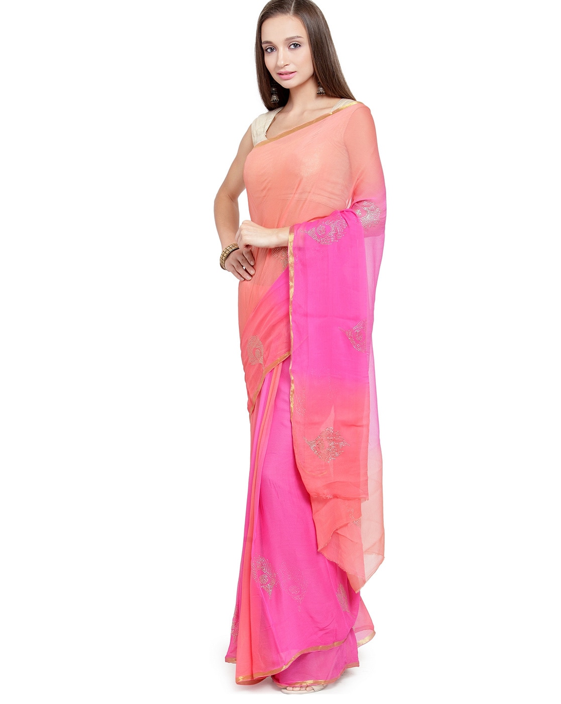 Dark Pink Chiffon Hand Embroidered Saree Set Design by Geroo Jaipur at  Pernia's Pop Up Shop 2024