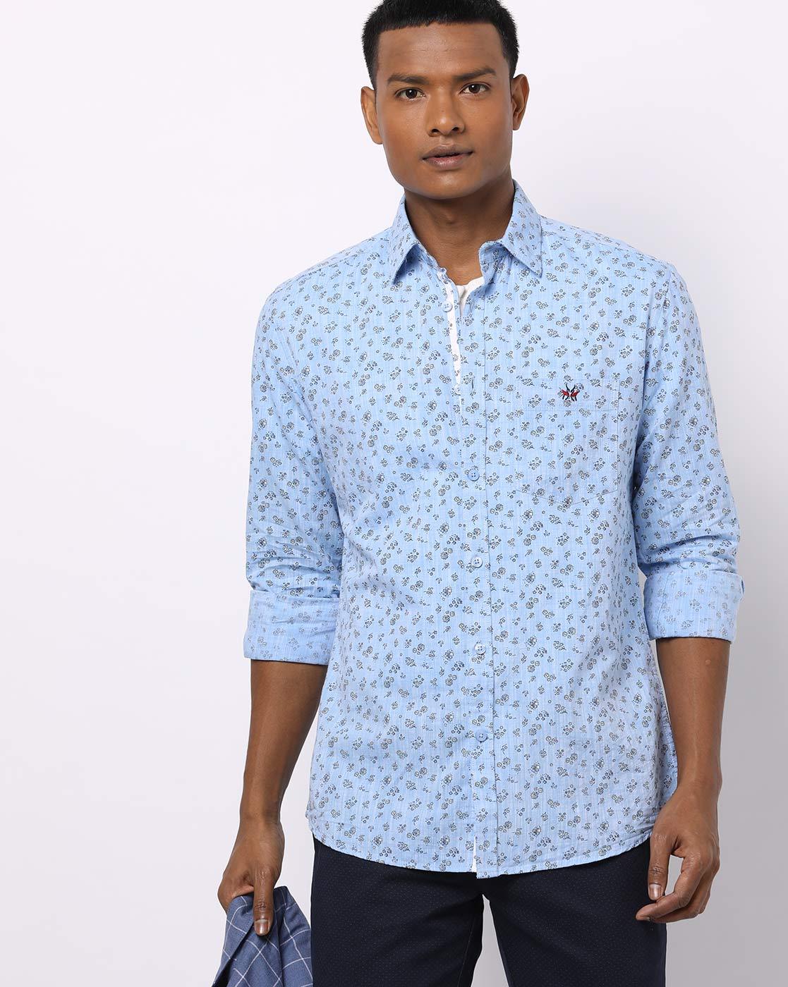 Sky blue hot sale printed shirt