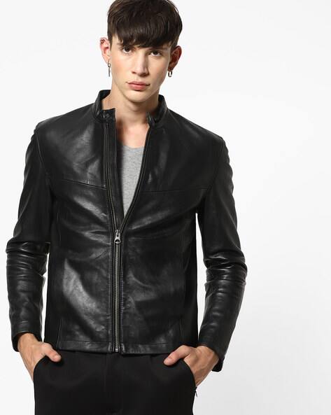 ajio leather jacket