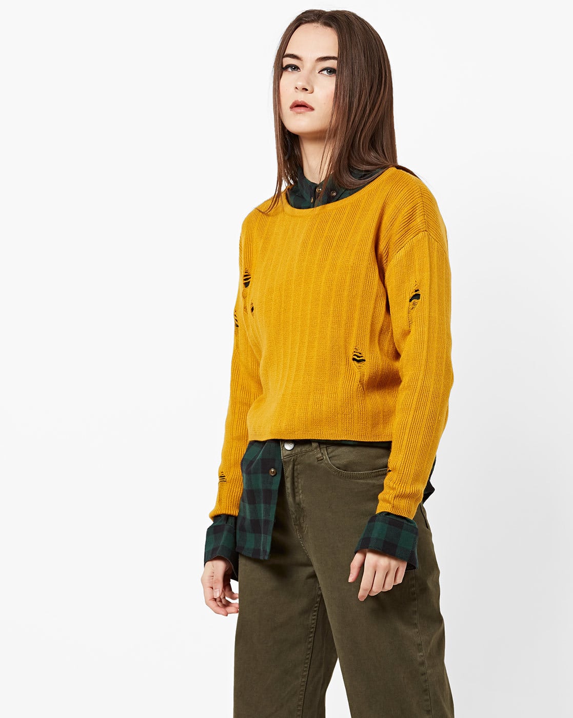 Buy AJIO Knitted Pullover with Drop-Sh Online | Ajio.com
