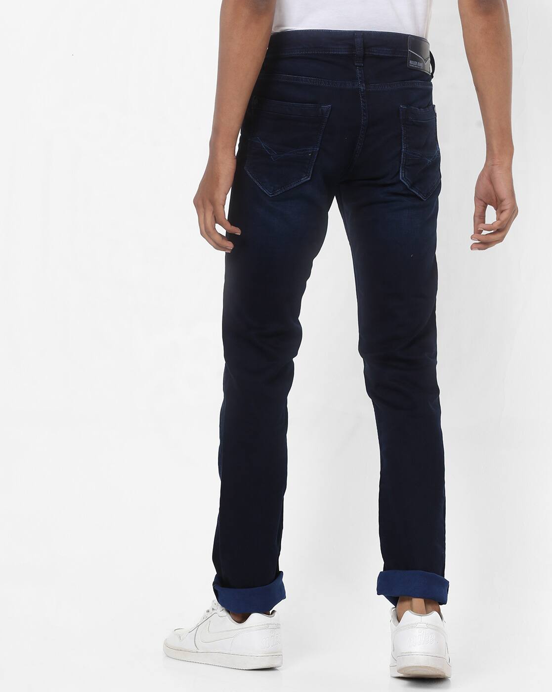 Men Lightly-Washed Slim Fit Jeans with Whiskers