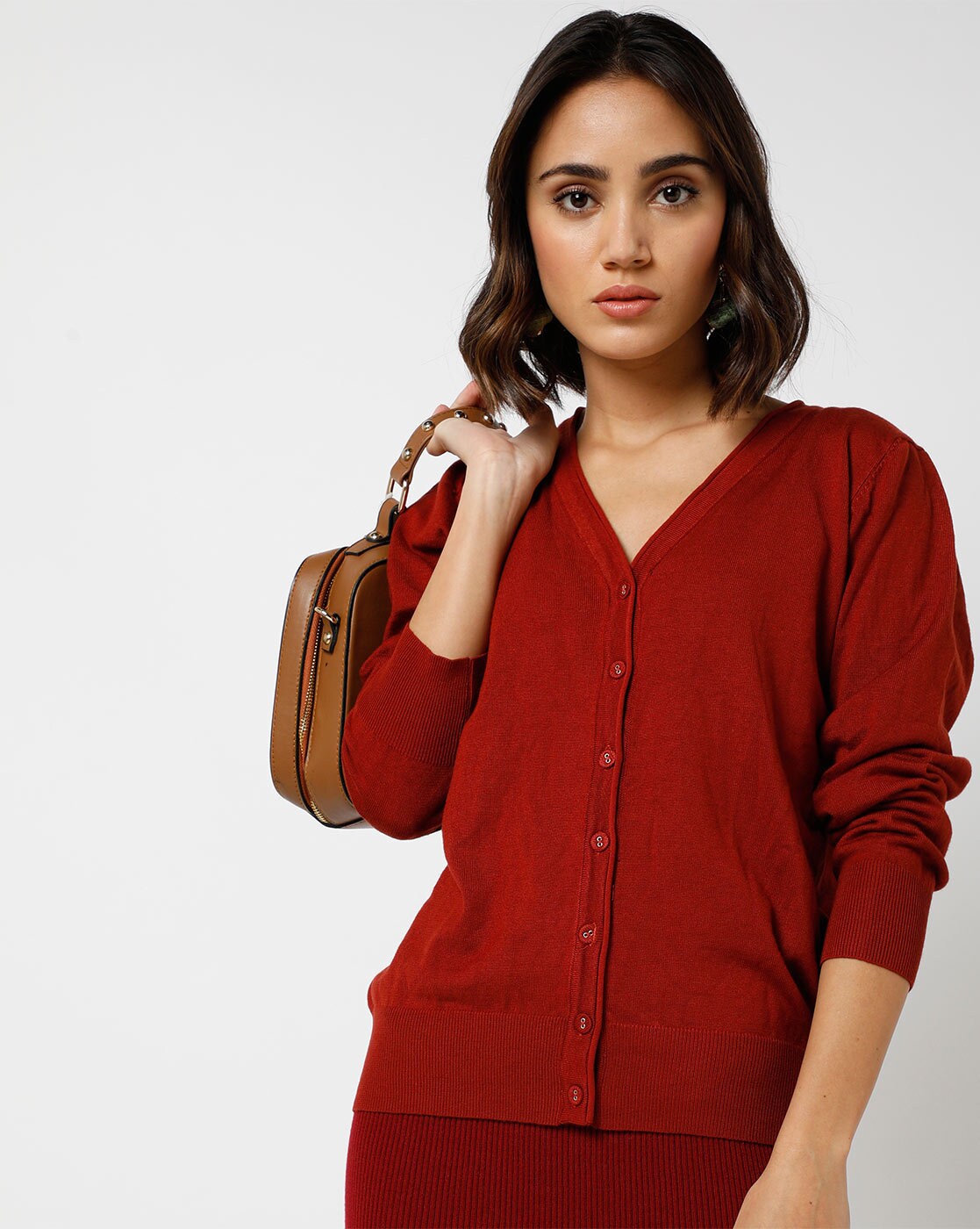 button down v neck cardigan