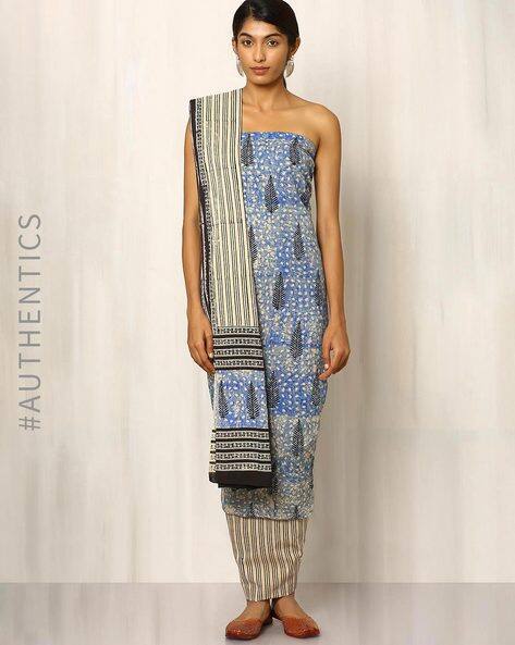 Buy Blue Dress Material for Women by Indie Picks Online | Ajio.com