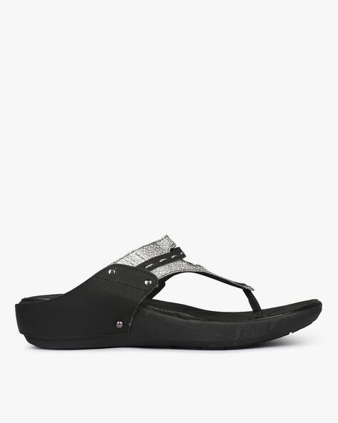 SANLEE Metallic Panelled Thong-Strap Flat Sandals