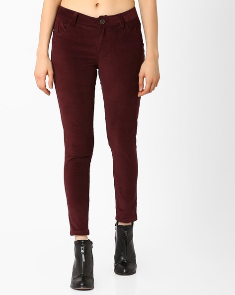 CALVIN KLEIN Womens Skinny Corduroy Trousers US 4 Small W27 L29 Burgundy |  Vintage & Second-Hand Clothing Online | Thrift Shop
