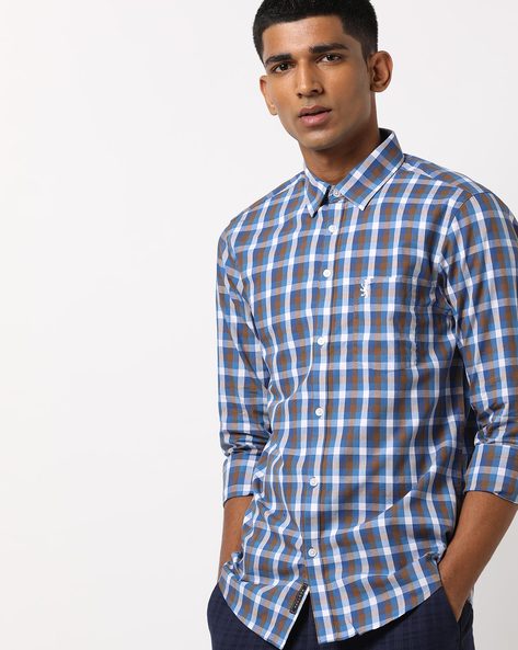 Checked Shirt with Curved Hem